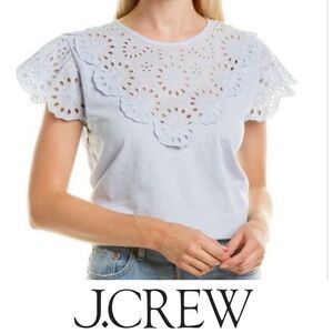 J. Crew Pale Blue Lace Scalloped Yoke Tee